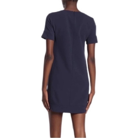 Theory • V-Neck Banded Shift Dress Blue Admiral Crepe Light - Picture 3 of 8